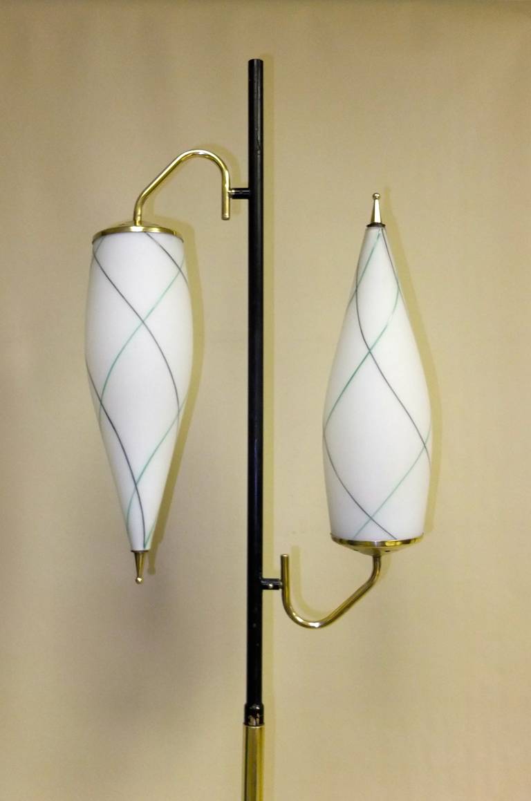 Mid-Century Modern 1950s Italian Brass Floor Lamp with Opaline Cesendello Glass For Sale