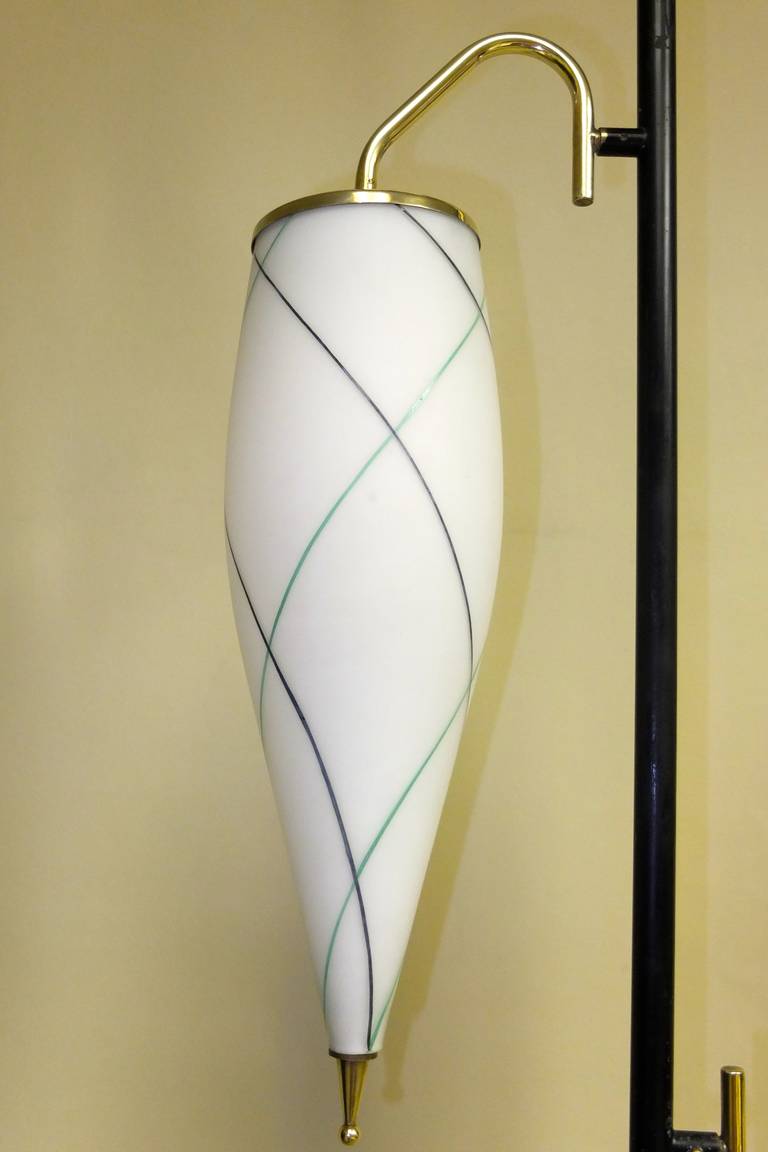 Marble 1950s Italian Brass Floor Lamp with Opaline Cesendello Glass For Sale