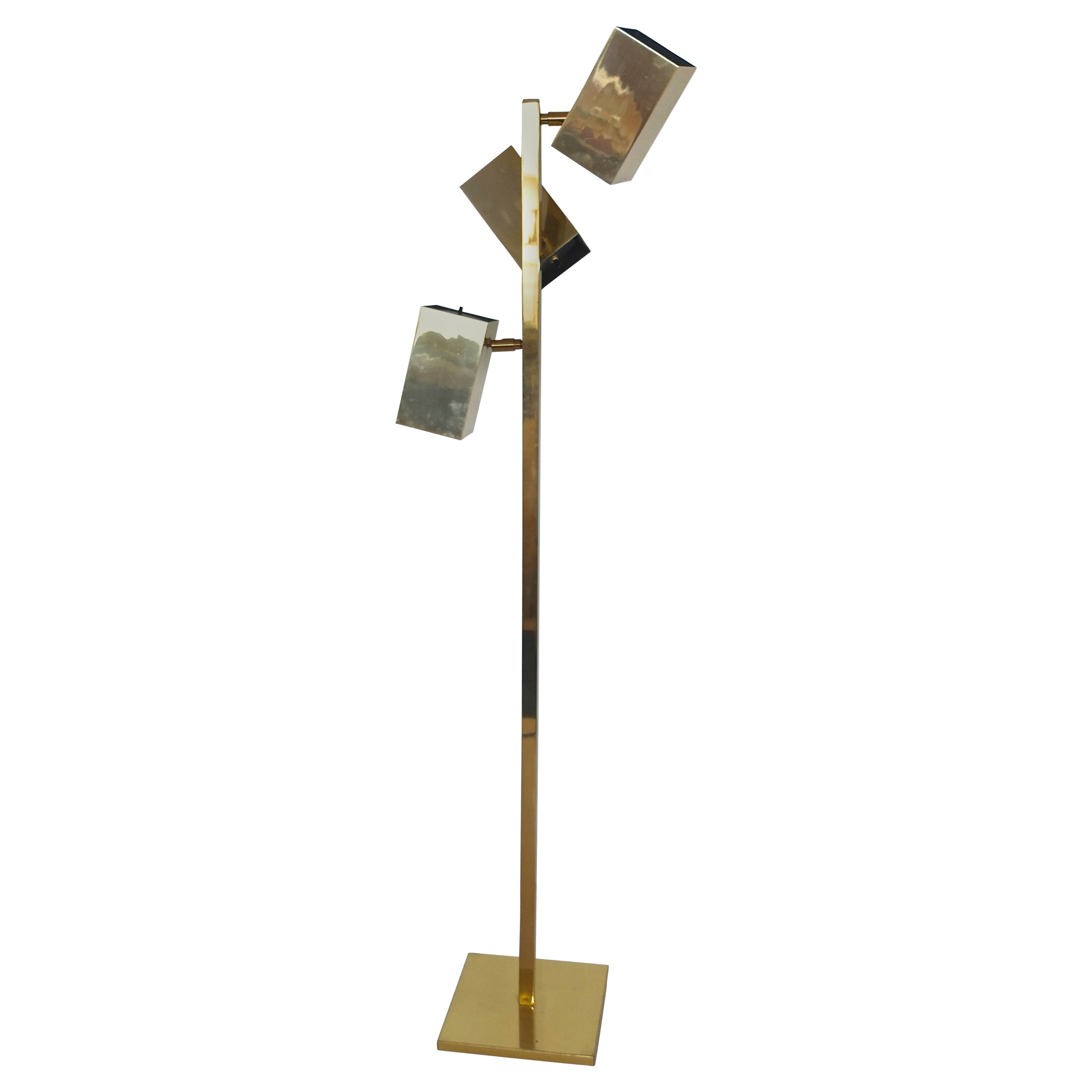 Robert Sonneman for Koch & Lowy Brass Cubist Floor Lamp For Sale