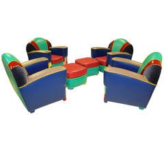 Retro Set of Four HaRry Segil Ringo Starr Fan Chairs and Two Ottomans