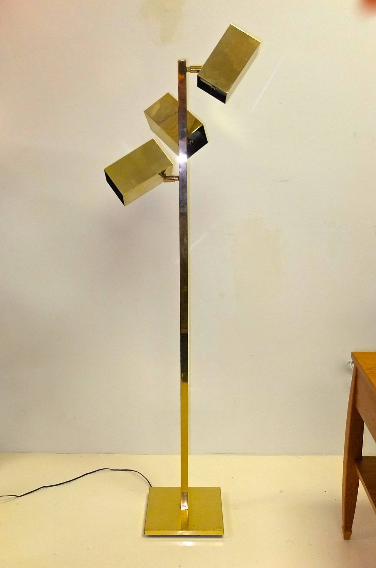 American Robert Sonneman for Koch & Lowy Brass Cubist Floor Lamp For Sale