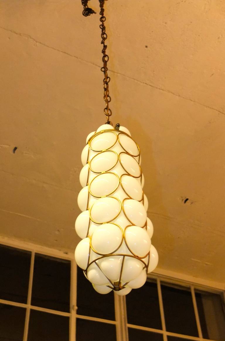 Italian Elongated Murano Caged Bubble Glass Pendant