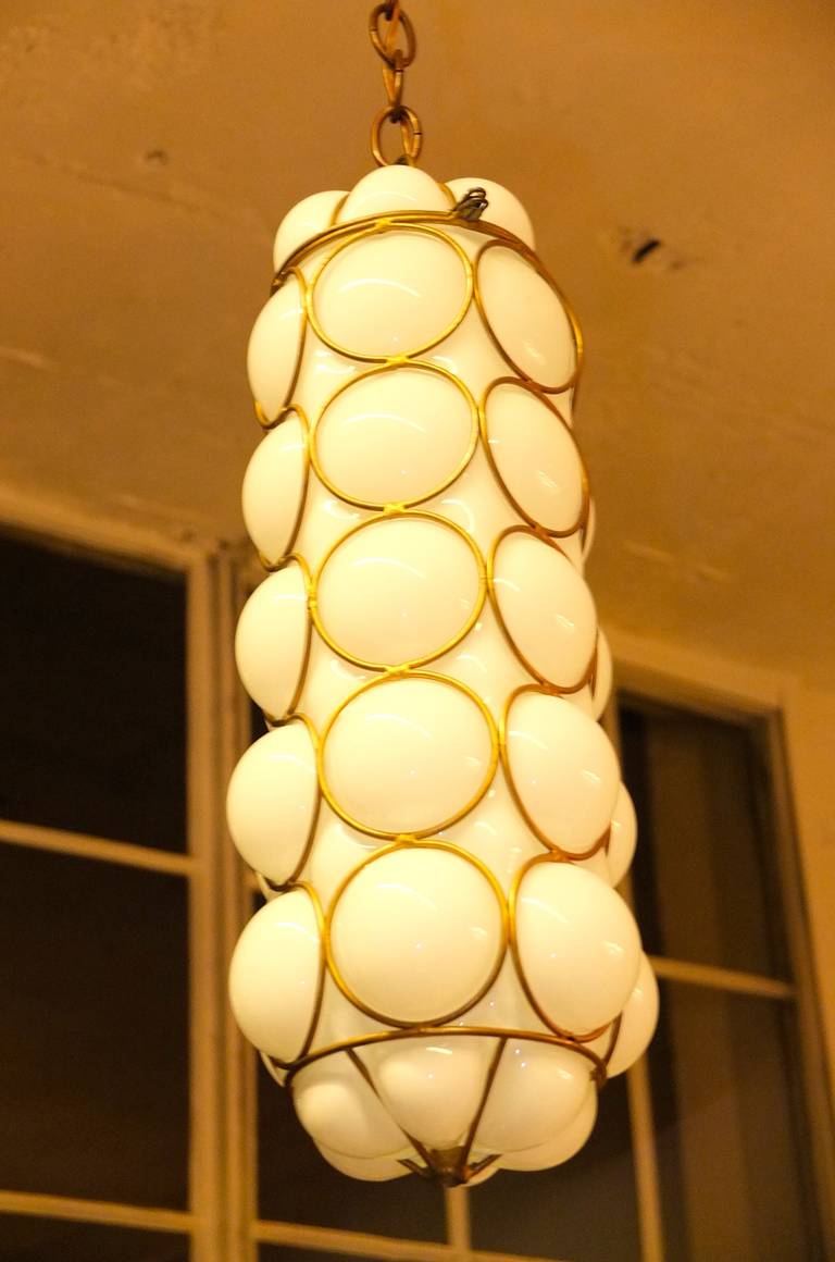 Space Age Elongated Murano Caged Bubble Glass Pendant