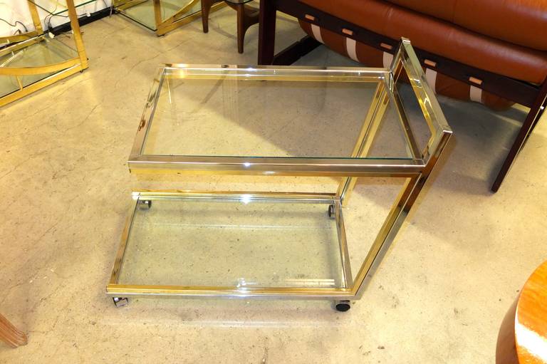 Mid-Century Modern Chrome and Brass Bar Cart Attributed to Romeo Rega For Sale