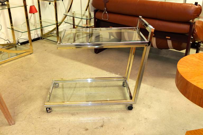 Italian Chrome and Brass Bar Cart Attributed to Romeo Rega For Sale