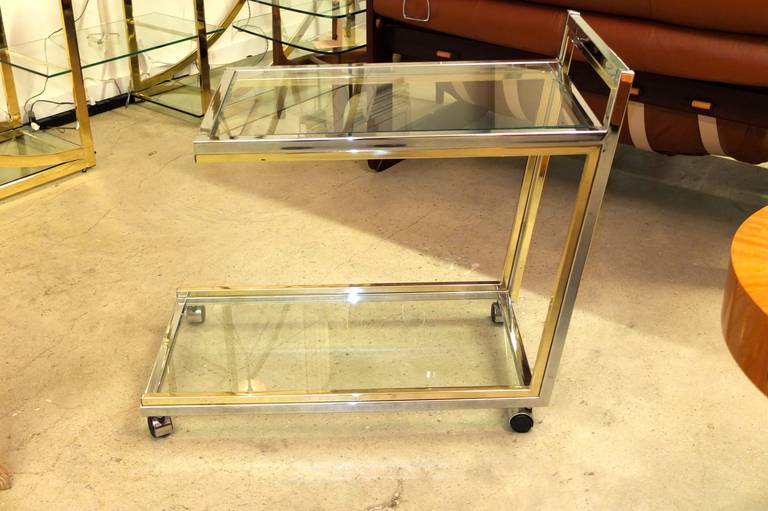 Chrome and Brass Bar Cart Attributed to Romeo Rega In Excellent Condition For Sale In Hanover, MA