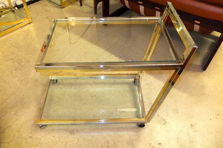 Late 20th Century Chrome and Brass Bar Cart Attributed to Romeo Rega For Sale