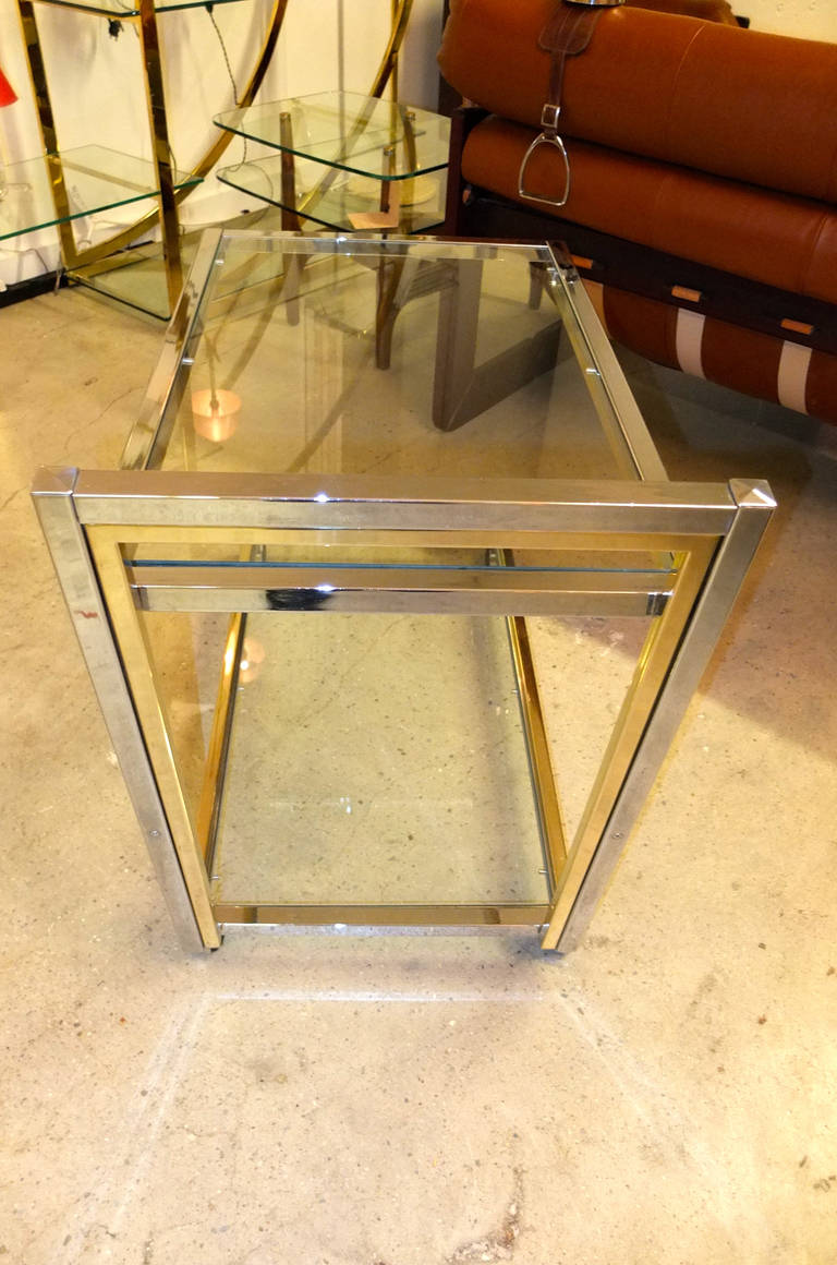 Chrome and Brass Bar Cart Attributed to Romeo Rega For Sale 1