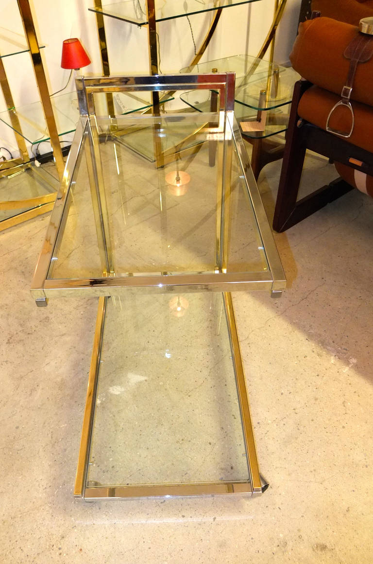 Chrome and Brass Bar Cart Attributed to Romeo Rega For Sale 2