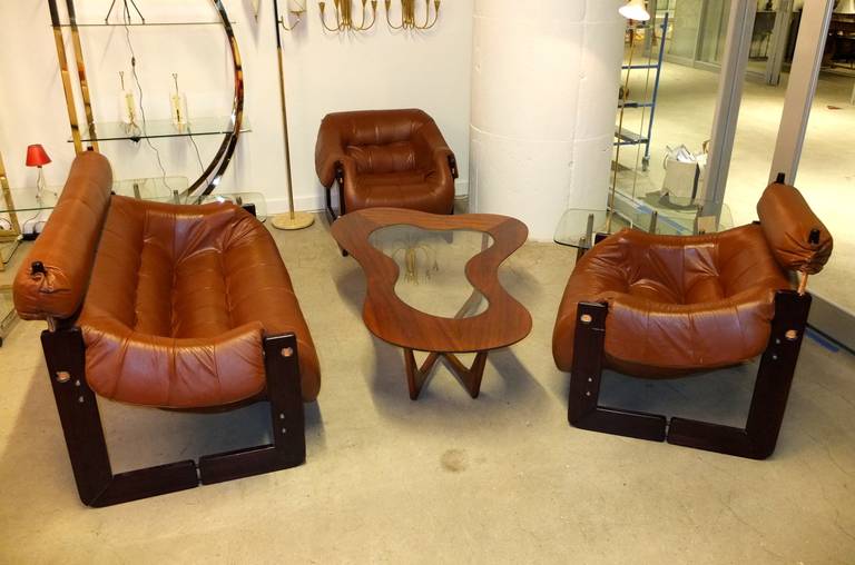 Brazilian Lounge Chair by Percival Lafer in Jatobah and Leather