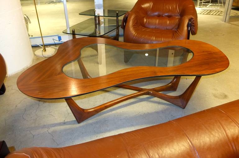 Erno Fabry Biomorphic Walnut & Glass Cocktail Table 2