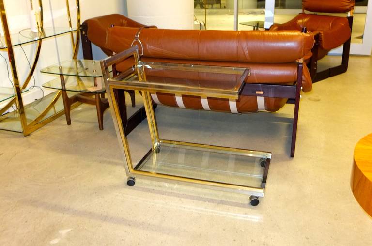 Chrome and Brass Bar Cart Attributed to Romeo Rega For Sale 4