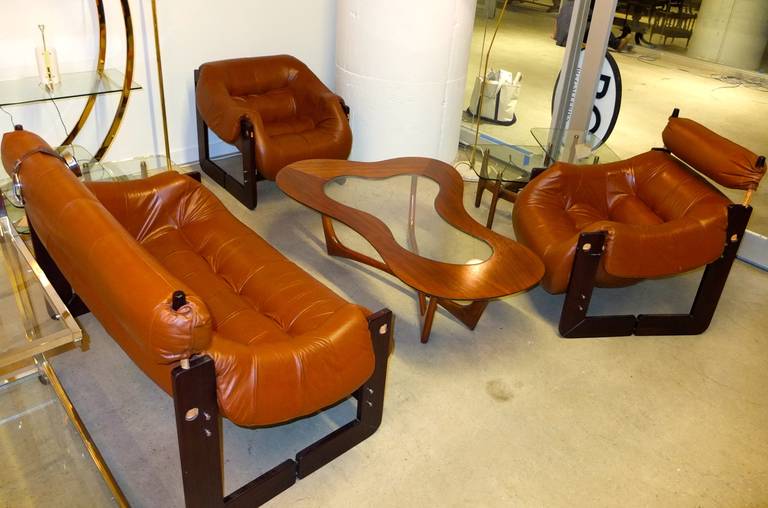 Percival Lafer Leather and Jatobah Sofa or Loveseat In Excellent Condition In Hanover, MA