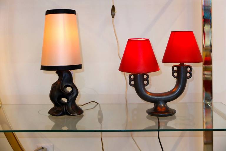 French Ceramic Lamp in the Style of Georges Jouve 1