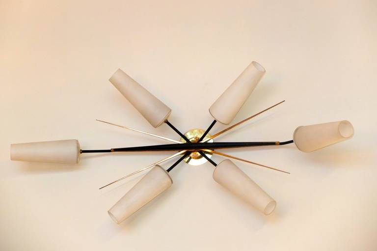Brass French 1950's 6 Light Wall or Ceiling Light by Arlus