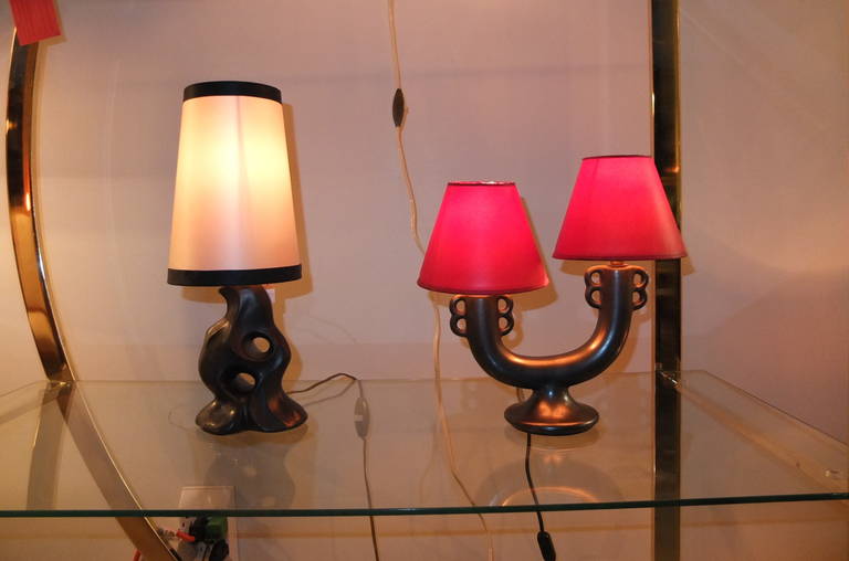 French Ceramic Lamp in the Style of Georges Jouve In Excellent Condition In Hanover, MA
