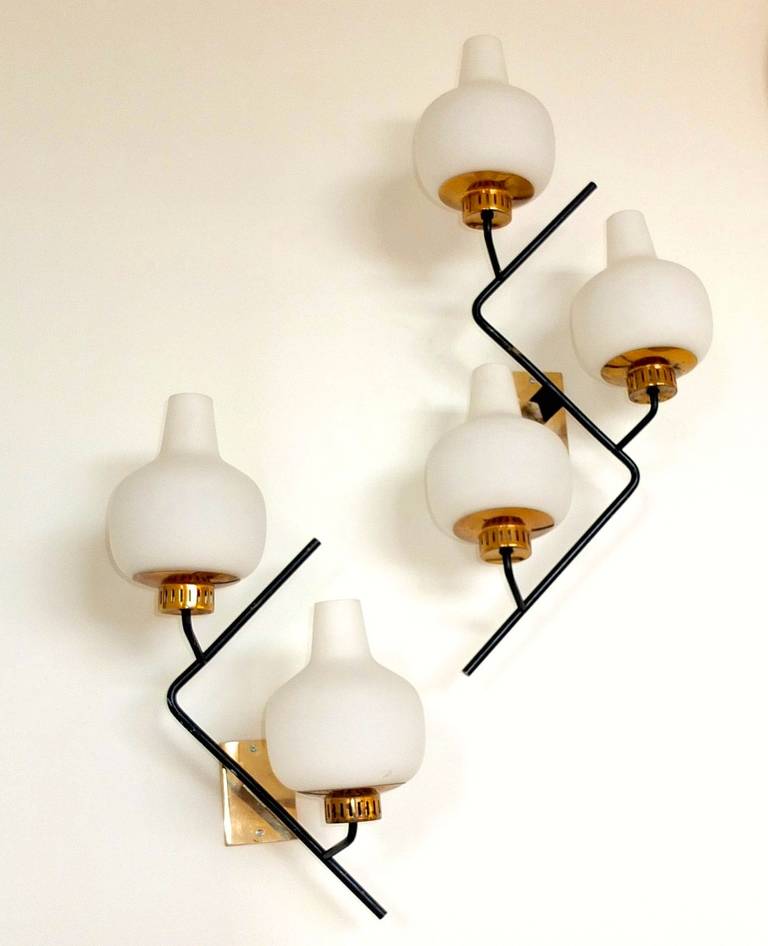 Stilnovo Brass and Opaline Glass ZigZag Wall Lamps at 1stDibs