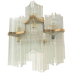 Gaetano Sciolari for Lightolier Glass Rod & Brass Chandelier 5