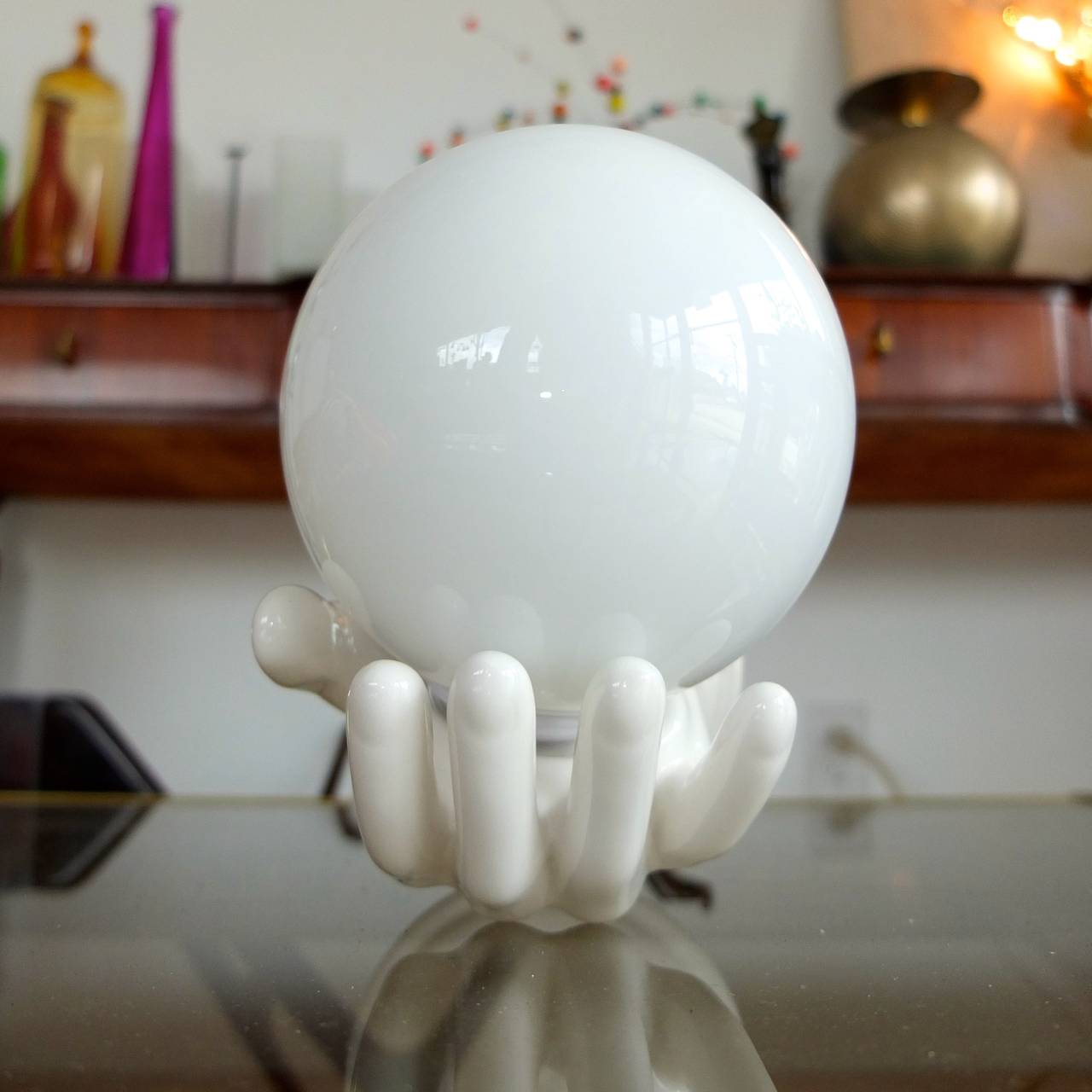 Ceramic Hand & Globe Wall Sconce In Excellent Condition For Sale In Hanover, MA