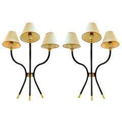 Pair of French 1950's Large Scale Iron & Brass Sconces