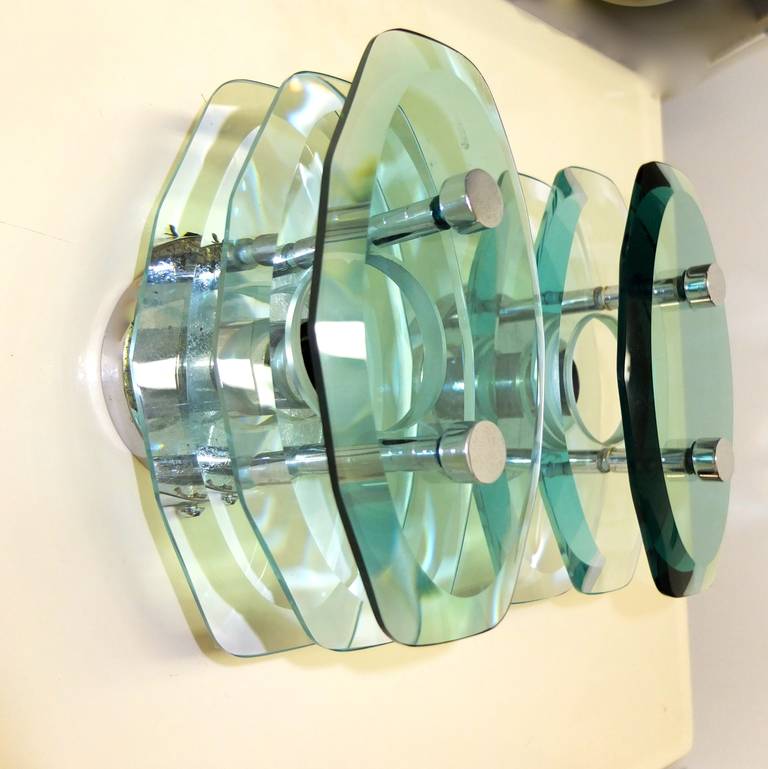 Mid-20th Century Pair of Italian Stacked Glass Sconces by Cristal Arte For Sale