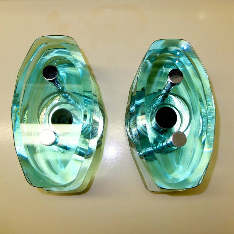 Pair of Italian Stacked Glass Sconces by Cristal Arte In Excellent Condition For Sale In Hanover, MA