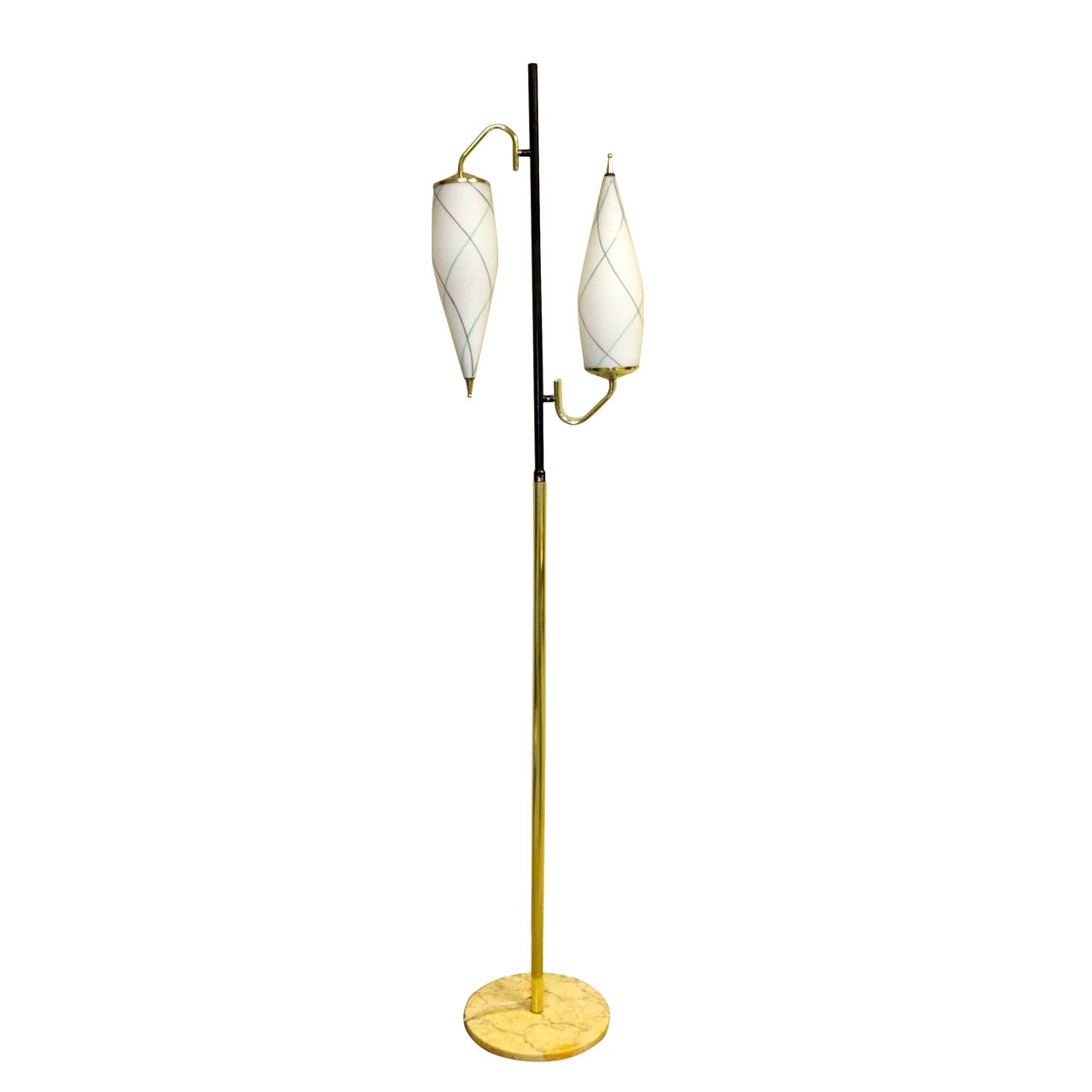 1950s Italian Brass Floor Lamp with Opaline Cesendello Glass For Sale