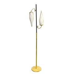 1950s Italian Brass Floor Lamp with Opaline Cesendello Glass