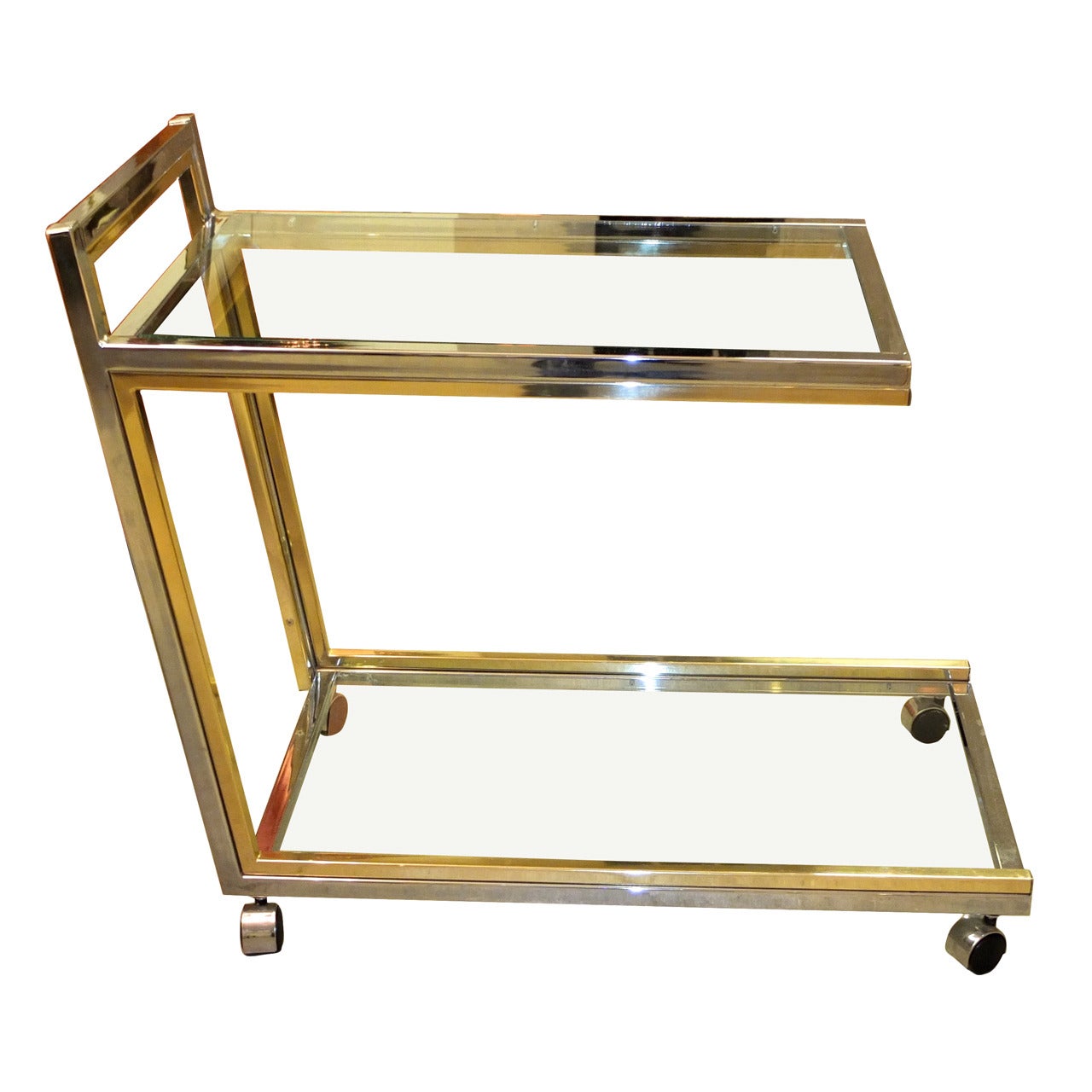 Chrome and Brass Bar Cart Attributed to Romeo Rega For Sale