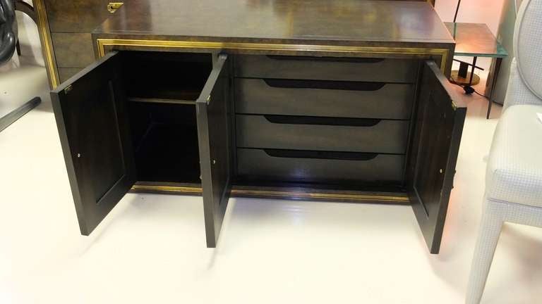 Mastercraft Credenza in Brass Decorated Carpathian Elm For Sale 1