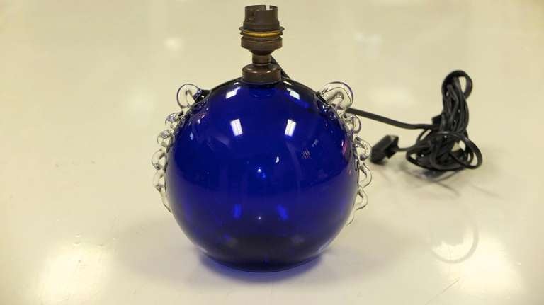 Mid-Century Modern French Boudoir Lamp Cobalt Blue Glass