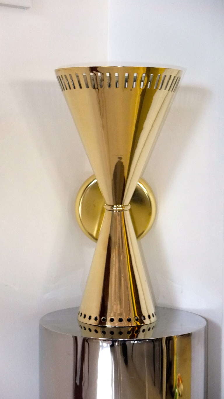Oversized Pair of Italian Brass Diabolo Sconces by Stilnovo 5