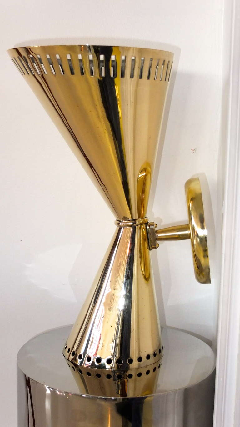 Mid-20th Century Oversized Pair of Italian Brass Diabolo Sconces by Stilnovo