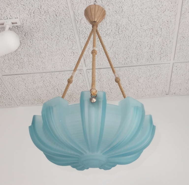 French Art Deco Pendant Light By Petitot in Blue