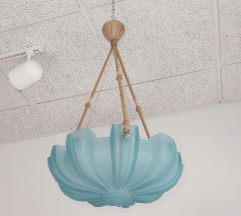Art Deco Pendant Light By Petitot in Blue In Excellent Condition In Hanover, MA