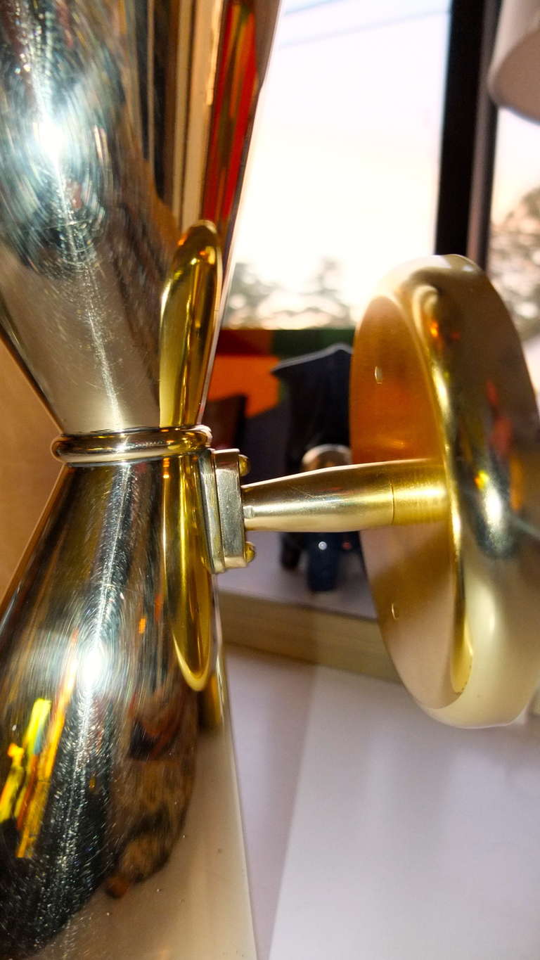 Oversized Pair of Italian Brass Diabolo Sconces by Stilnovo 4