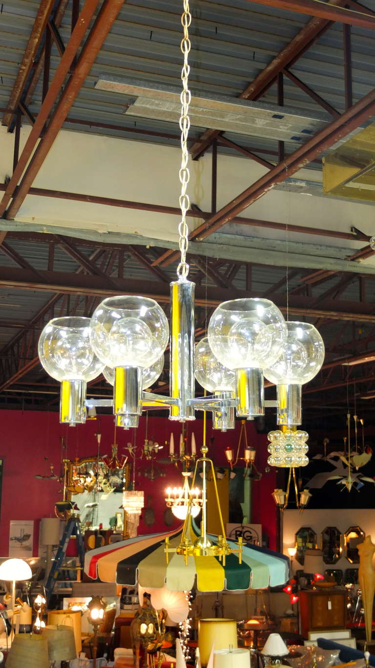 Chrome & Glass Six Arm Modern Chandelier For Sale 1