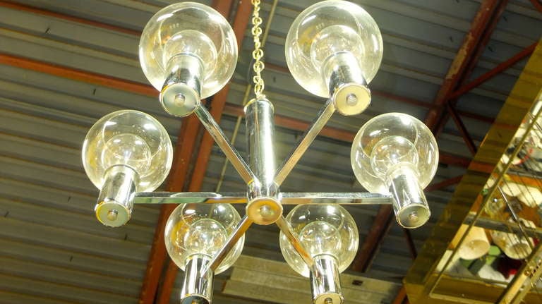 Chrome & Glass Six Arm Modern Chandelier For Sale 3