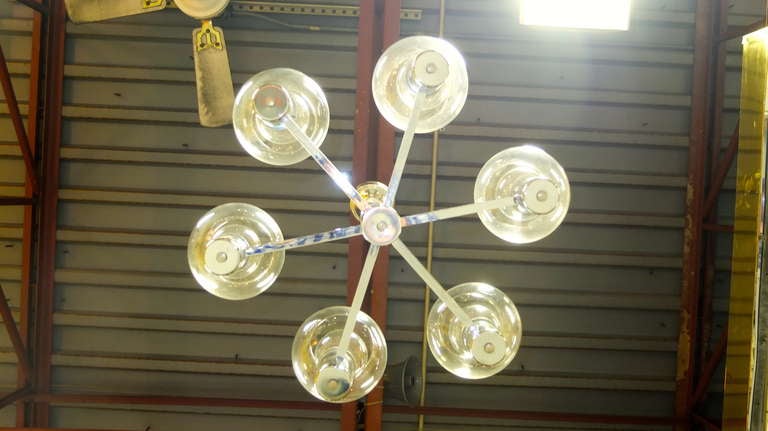 Chrome & Glass Six Arm Modern Chandelier For Sale 4