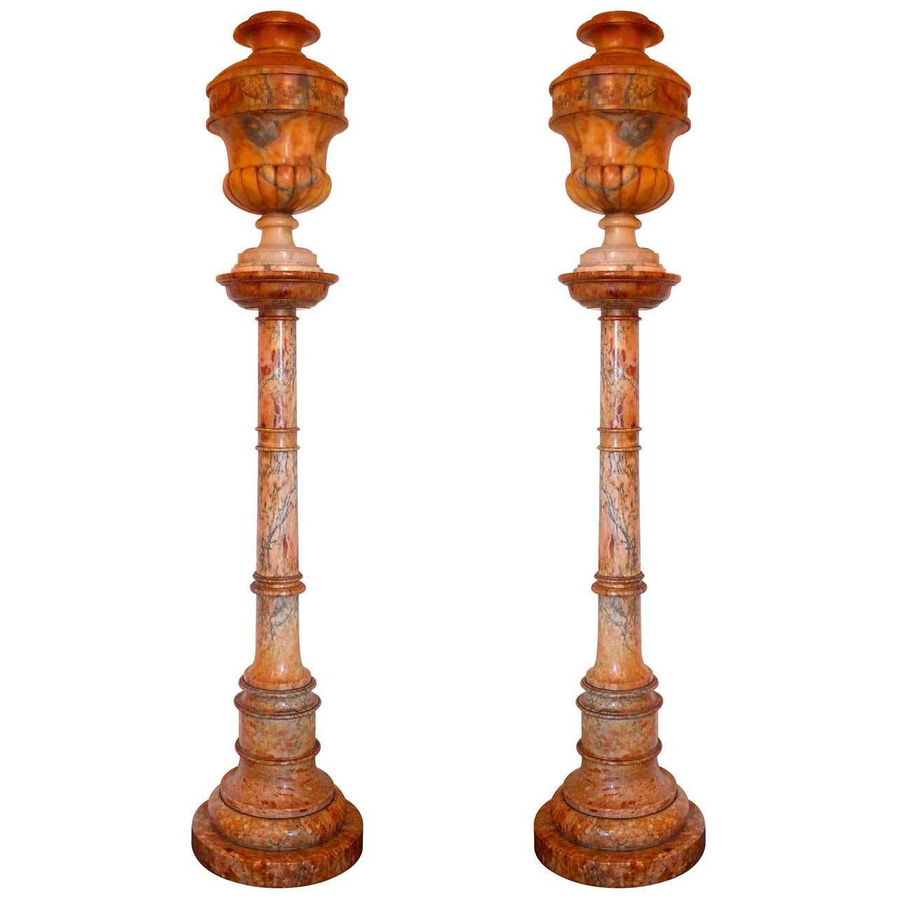 Pair of Italian Alabaster & Marble Urn Lamps