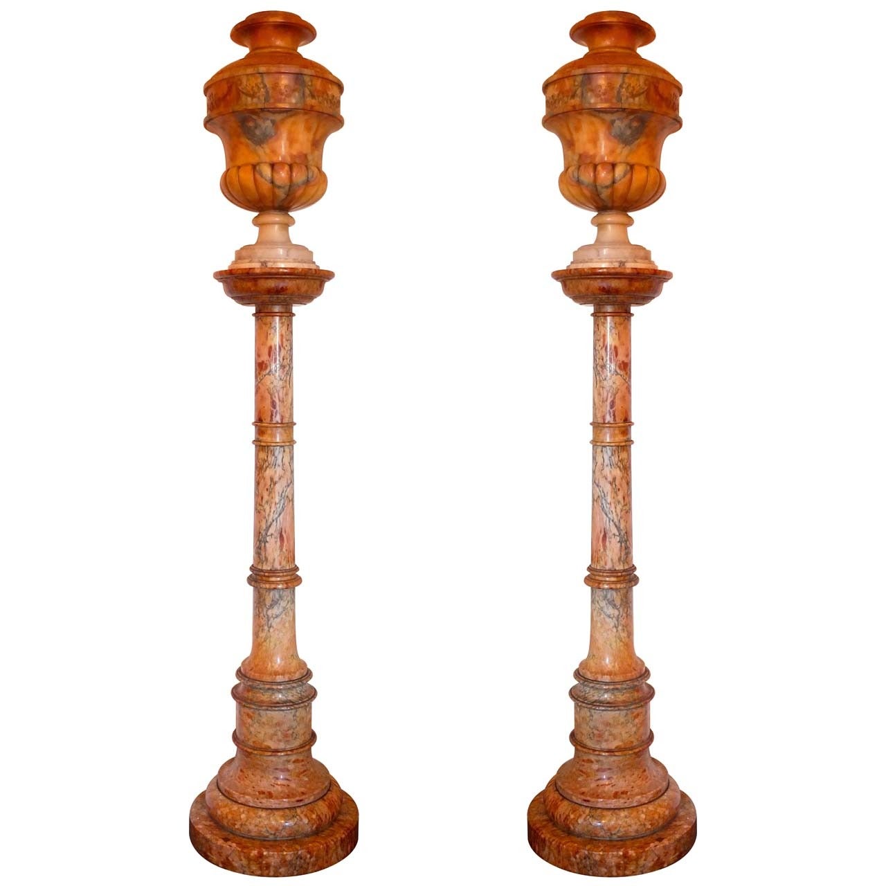 Pair of Italian Alabaster & Marble Urn Lamps