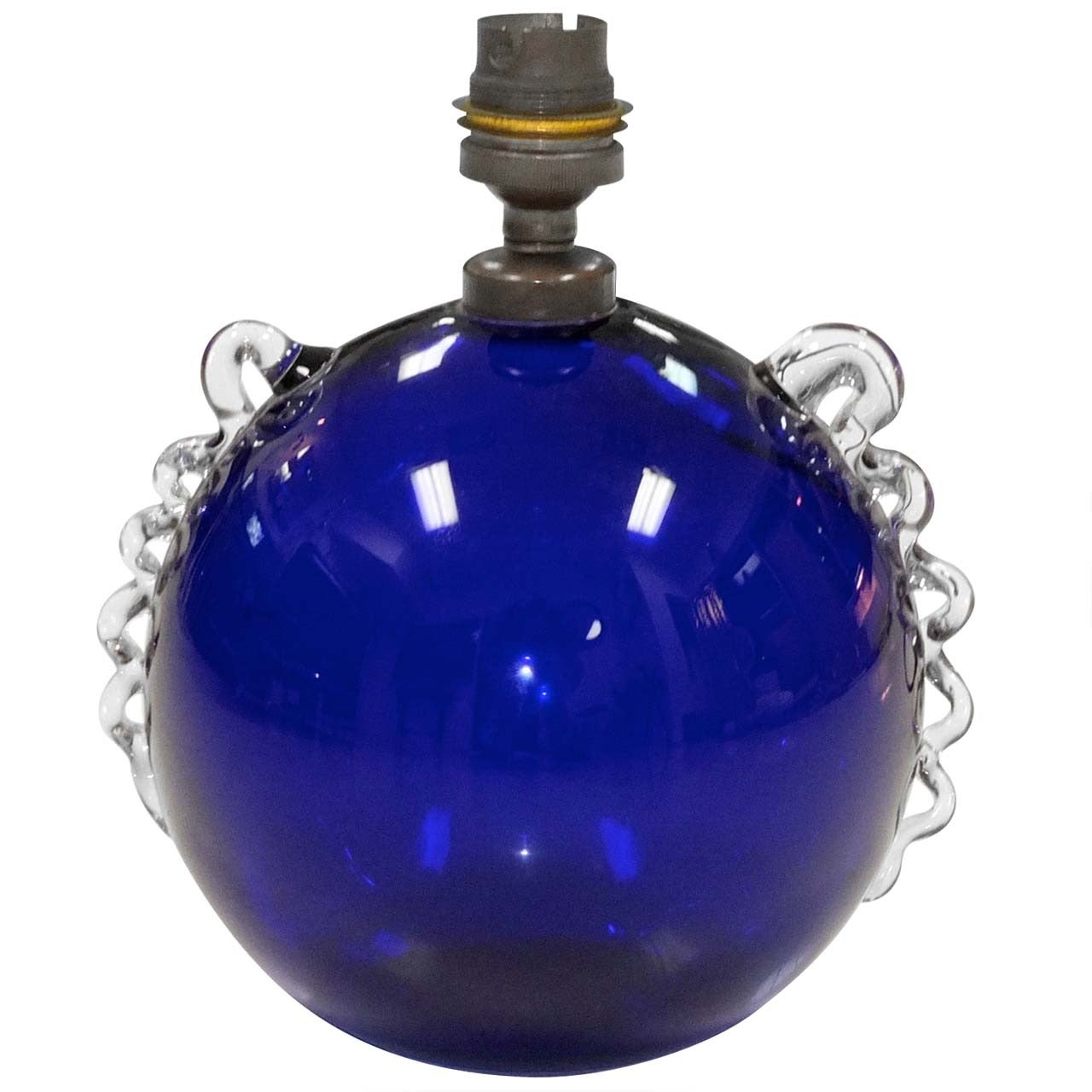 Französische Boudoir-Lampe aus kobaltblauem Glas im Angebot