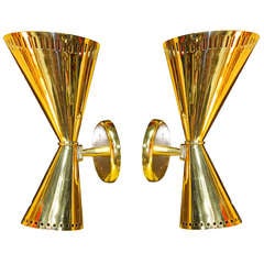 Oversized Pair of Italian Brass Diabolo Sconces by Stilnovo