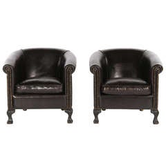 English Leather Tub Armchairs