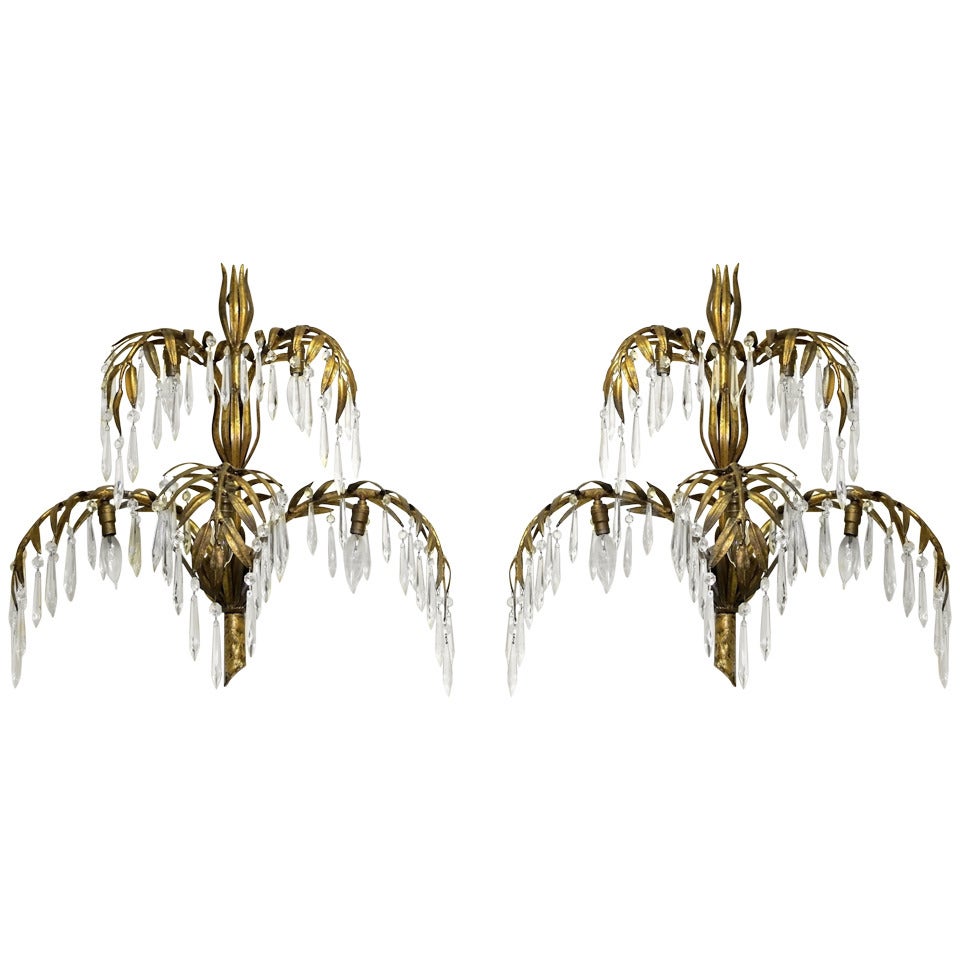 Pair of 1950s Italian Palma d'Oro Wall Sconces