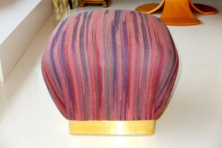 Late 20th Century Souffle Pouf Ottoman with Brass Base in the Style of Karl Springer