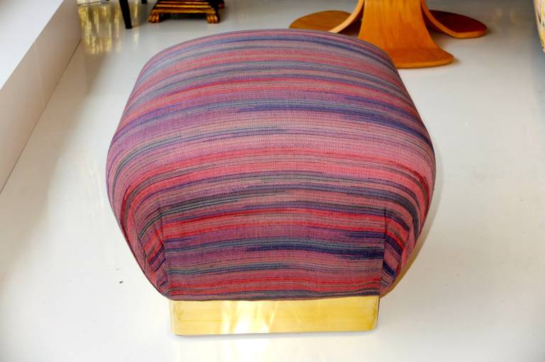 Souffle Pouf Ottoman with Brass Base in the Style of Karl Springer 1