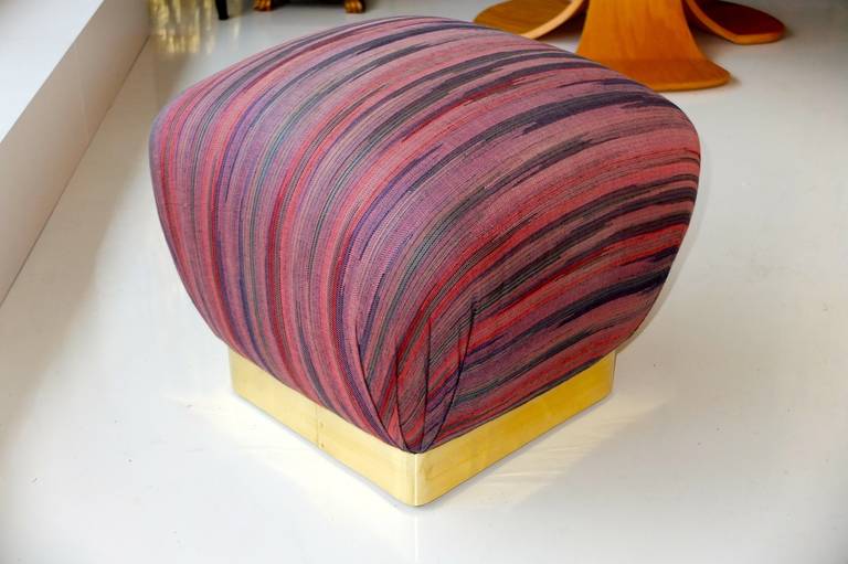 Souffle Pouf Ottoman with Brass Base in the Style of Karl Springer In Excellent Condition In Hanover, MA