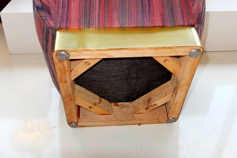 Wood Souffle Pouf Ottoman with Brass Base in the Style of Karl Springer