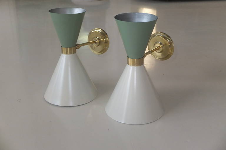 Mid-Century Modern Pair of 1950s Italian, Two-Tone Articulating Sconces